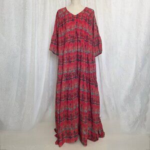 Soft Surroundings Women's Maxi Dress Large Red Mumu Abstract Flowy Oversize Boho